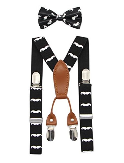 JAIFEI Toddler Kids 4 Clips Adjustable Suspenders and Matching Bow Tie Set