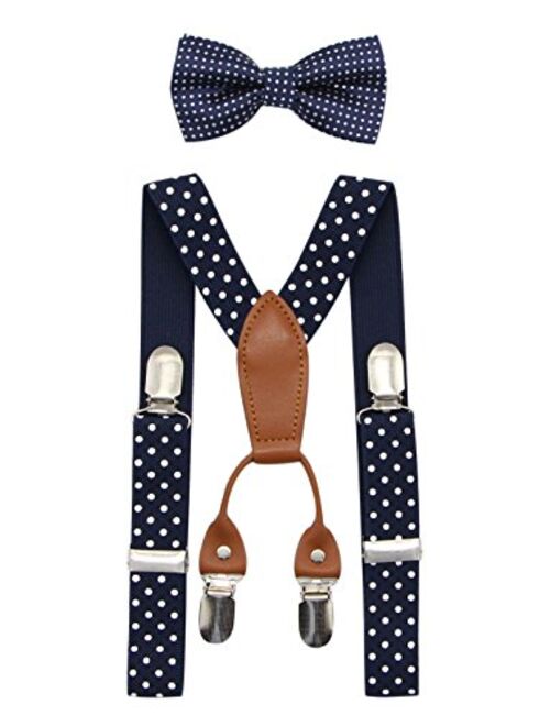 JAIFEI Toddler Kids 4 Clips Adjustable Suspenders and Matching Bow Tie Set