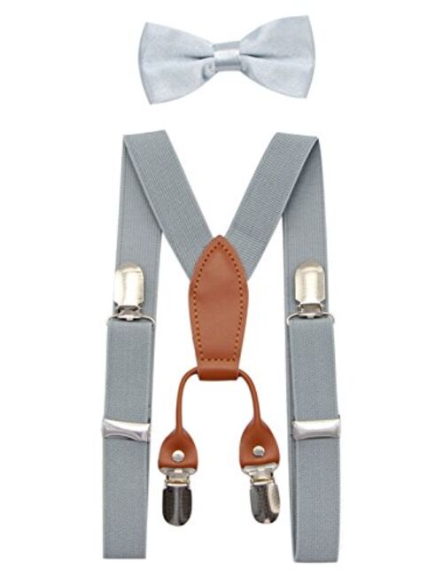 JAIFEI Toddler Kids 4 Clips Adjustable Suspenders and Matching Bow Tie Set