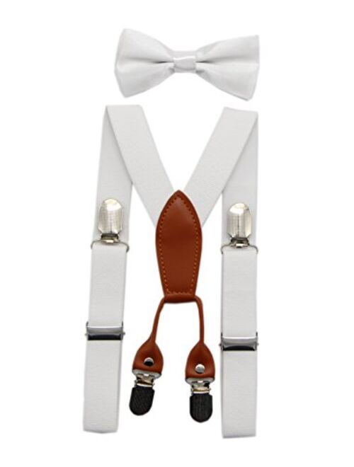 JAIFEI Toddler Kids 4 Clips Adjustable Suspenders and Matching Bow Tie Set