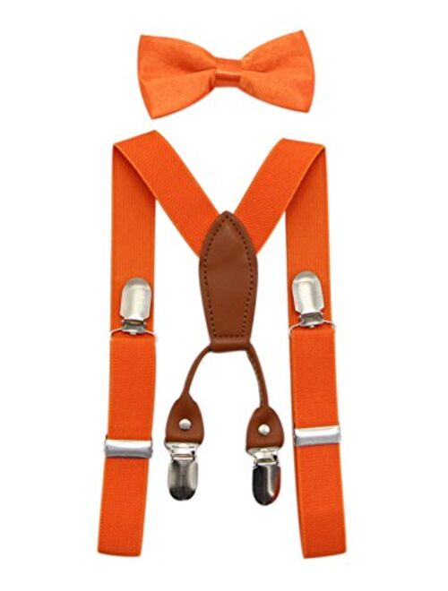 JAIFEI Toddler Kids 4 Clips Adjustable Suspenders and Matching Bow Tie Set