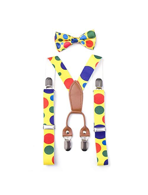 JAIFEI Toddler Kids 4 Clips Adjustable Suspenders and Matching Bow Tie Set