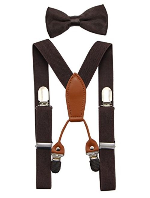 JAIFEI Toddler Kids 4 Clips Adjustable Suspenders and Matching Bow Tie Set