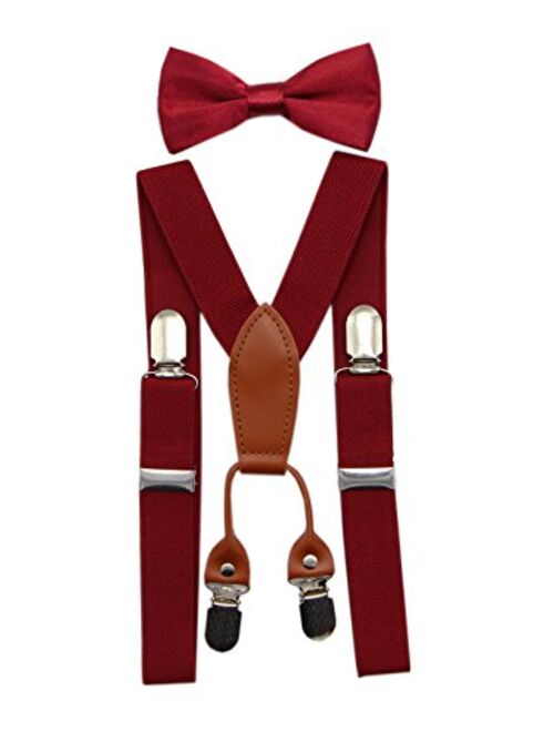 JAIFEI Toddler Kids 4 Clips Adjustable Suspenders and Matching Bow Tie Set