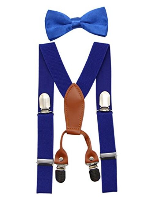 JAIFEI Toddler Kids 4 Clips Adjustable Suspenders and Matching Bow Tie Set