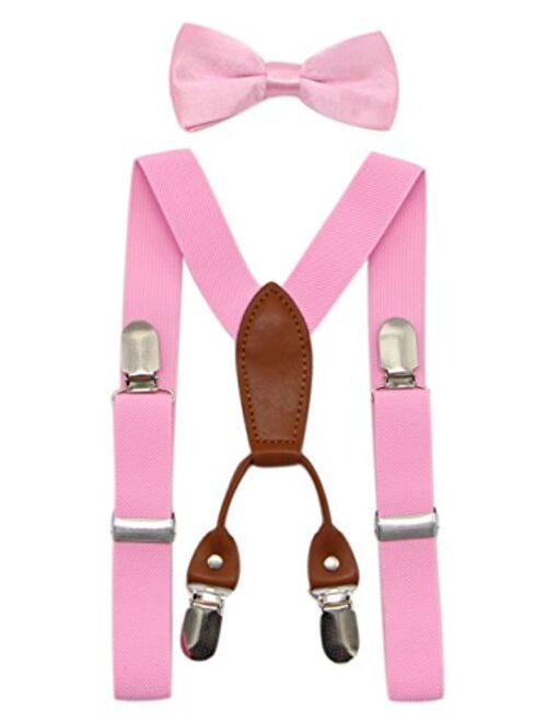 JAIFEI Toddler Kids 4 Clips Adjustable Suspenders and Matching Bow Tie Set