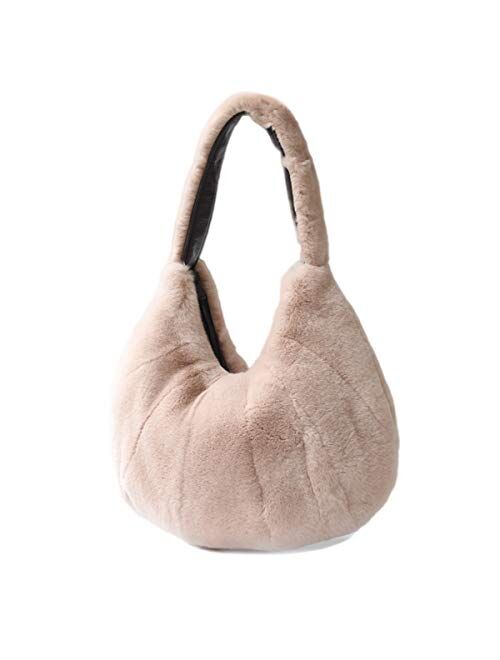 KAISHIN New Casual Hobo Bags for Women Full-pelt Rex Rabbit Fur Single Strap Shoulder Handbags Leisure Shopping Bags