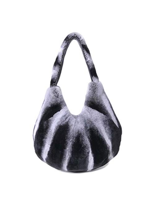 KAISHIN New Casual Hobo Bags for Women Full-pelt Rex Rabbit Fur Single Strap Shoulder Handbags Leisure Shopping Bags