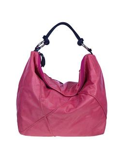 LAURA DI MAGGIO Italian Made Pink Leather Large Shoulder Hobo Bag