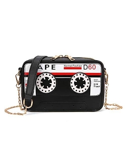 Kuang Women Retro Cassette Clutch Tape Shaped Recorder Shoulder Bag Elegant Banquet Evening Crossbody Handbag