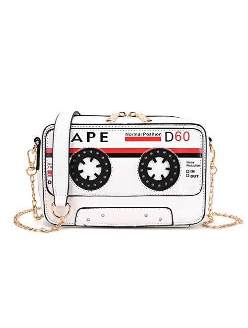 Kuang Women Retro Cassette Clutch Tape Shaped Recorder Shoulder Bag Elegant Banquet Evening Crossbody Handbag