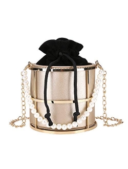 Clutch Bag for Women Pearl Evening Bags Top-Handle Metal Bucket Bag Crystal Chic Purses Formal Wedding Handbags