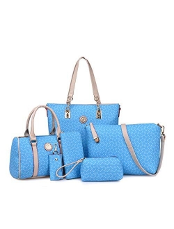 Women Handbag Set 6 Pcs PU Leather Tote Purse Set Multi-purpose Classic Shoulder Bag