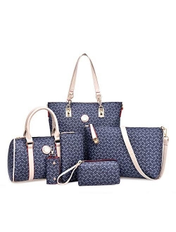 Women Handbag Set 6 Pcs PU Leather Tote Purse Set Multi-purpose Classic Shoulder Bag