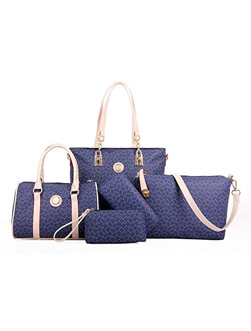 Women Handbag Set 6 Pcs PU Leather Tote Purse Set Multi-purpose Classic Shoulder Bag