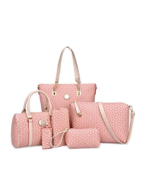 Women Handbag Set 6 Pcs PU Leather Tote Purse Set Multi-purpose Classic Shoulder Bag