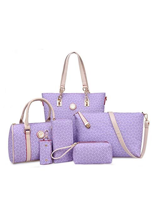 Women Handbag Set 6 Pcs PU Leather Tote Purse Set Multi-purpose Classic Shoulder Bag