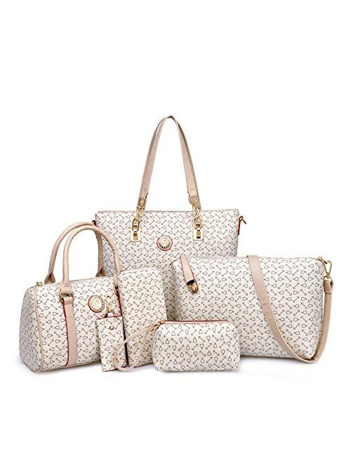 Women Handbag Set 6 Pcs PU Leather Tote Purse Set Multi-purpose Classic Shoulder Bag