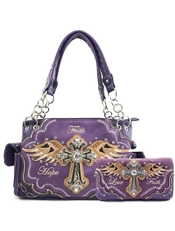 Justin West Women's Concealed Carry Angel Wings Cross Faith Hope Love Western Handbag Tote Purse