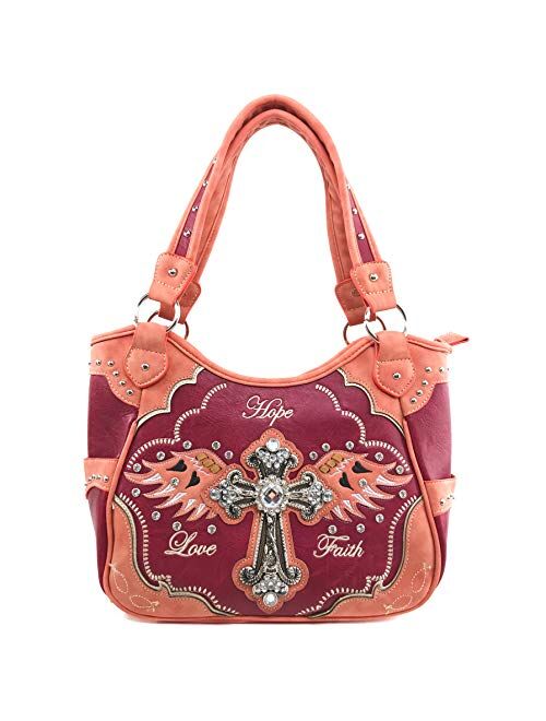 Justin West Women's Concealed Carry Angel Wings Cross Faith Hope Love Western Handbag Tote Purse