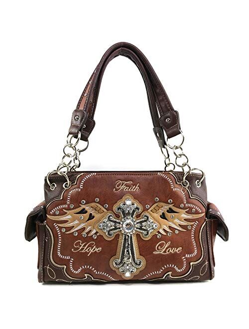 Justin West Women's Concealed Carry Angel Wings Cross Faith Hope Love Western Handbag Tote Purse