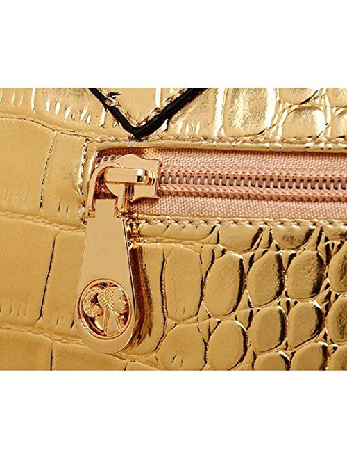 Women Stylish 3 Piece Bag Set,BBDI Alligator Pattern Lash Package PU Leather Shoulder Tote Purse Bag - Golden