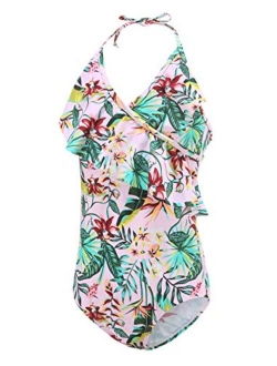 Moon Tree Girls One Piece Swimsuits Hawaiian Ruffle Swimwear Beach Bathing Suit 2-14 Years