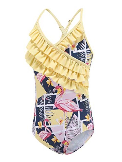 Moon Tree Girls One Piece Swimsuits Hawaiian Ruffle Swimwear Beach Bathing Suit 2-14 Years