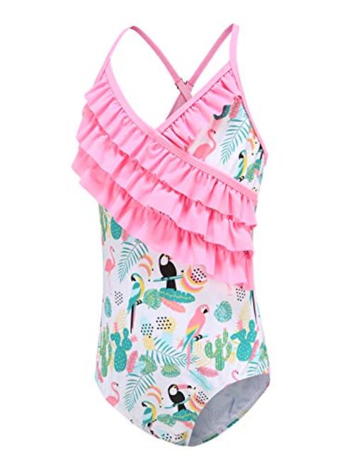 Moon Tree Girls One Piece Swimsuits Hawaiian Ruffle Swimwear Beach Bathing Suit 2-14 Years