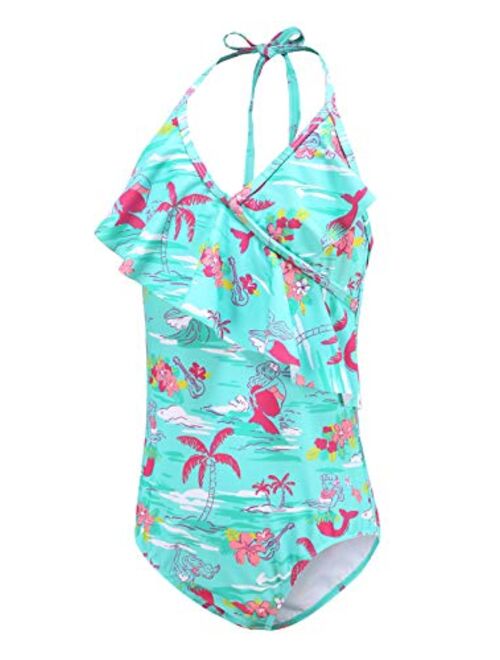 Buy Moon Tree Girls One Piece Swimsuits Hawaiian Ruffle Swimwear Beach Bathing Suit 2 14 Years 