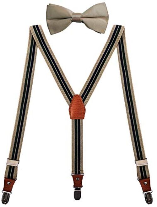 SUNNYTREE Boys Mens Suspenders Bow Tie Set Classic Y Shape Adjustable