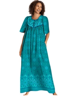 Only Necessities Women's Plus Size Mixed Print Long Lounger Nightgown