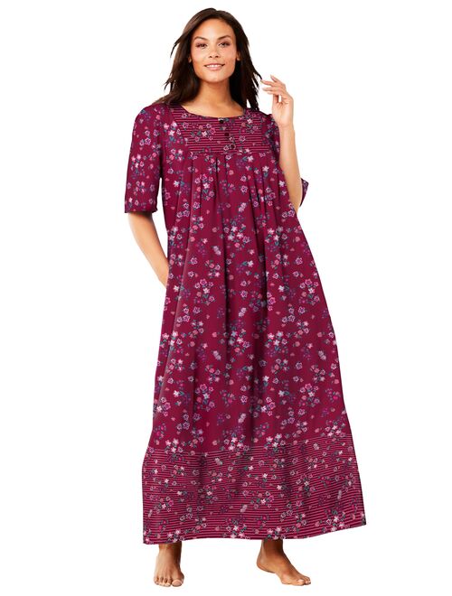 Only Necessities Women's Plus Size Mixed Print Long Lounger Nightgown