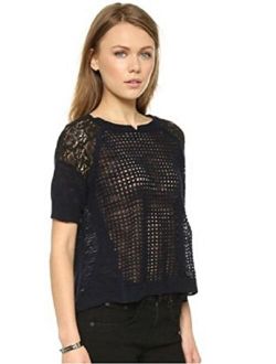 Rebecca Taylor Navy Patchwork Texture Top, US Small