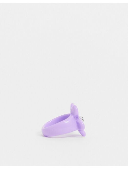 ASOS DESIGN ring with purple flower in plastic