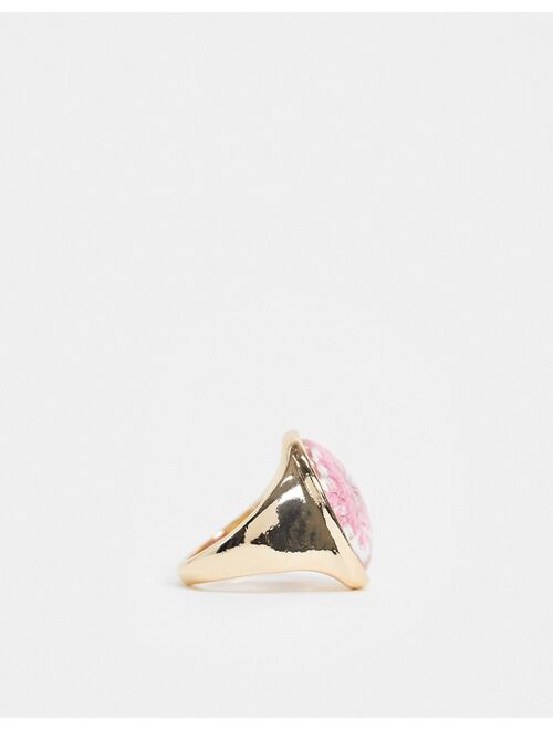 ASOS DESIGN ring with trapped flower in gold tone