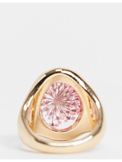 ASOS DESIGN ring with trapped flower in gold tone