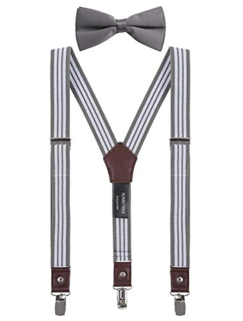 SUNNYTREE Kids Suspenders Bow Tie Set Y Back Adjustable Elastic