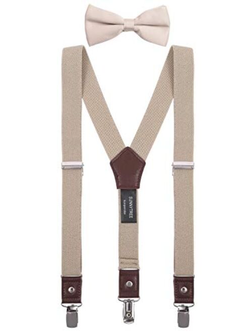 SUNNYTREE Kids Suspenders Bow Tie Set Y Back Adjustable Elastic