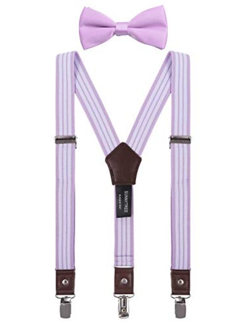 SUNNYTREE Kids Suspenders Bow Tie Set Y Back Adjustable Elastic