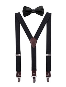 ORSKY Men Boys Bow Tie and Suspenders Set Adjustable Elastic