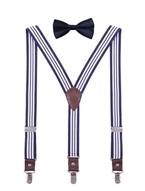 ORSKY Men Boys Bow Tie and Suspenders Set Adjustable Elastic