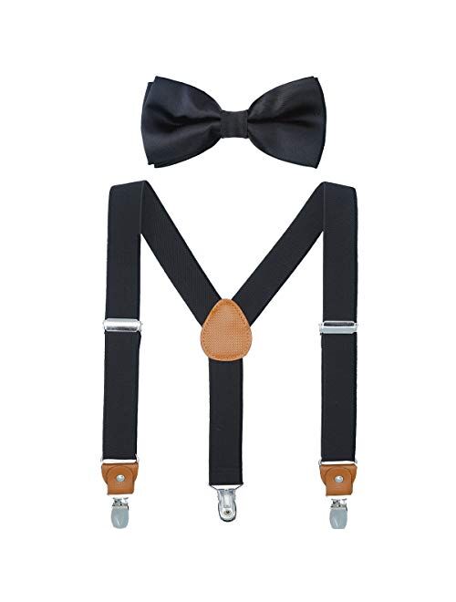 Child Kids Suspender Bowtie Sets - Y Shape Adjustable Suspender with Silk Bowties Gift Idea for Boys and Girls by WELROG