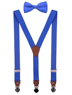 SUNNYTREE Men's Boys' Suspenders Adjustable Y Back with Bow Tie Set for Wedding Party