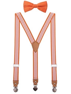 SUNNYTREE Men's Boys' Suspenders Adjustable Y Back with Bow Tie Set for Wedding Party