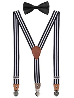 SUNNYTREE Men's Boys' Suspenders Adjustable Y Back with Bow Tie Set for Wedding Party