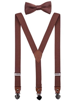 SUNNYTREE Men's Boys' Suspenders Adjustable Y Back with Bow Tie Set for Wedding Party