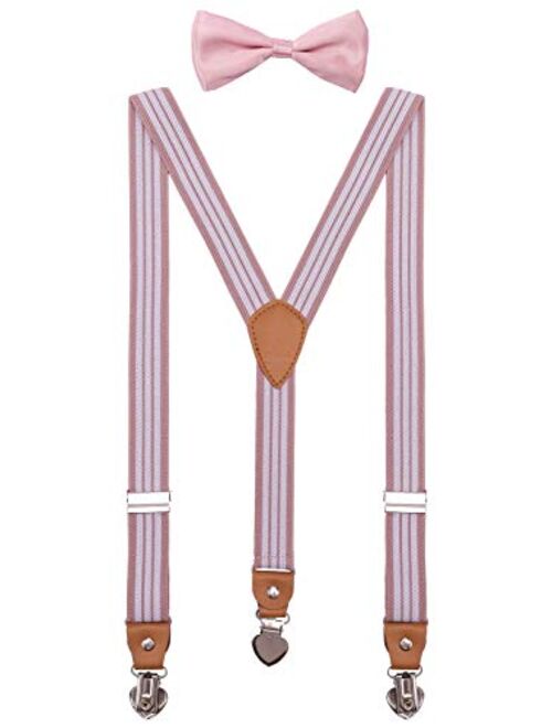 SUNNYTREE Men's Boys' Suspenders Adjustable Y Back with Bow Tie Set for Wedding Party