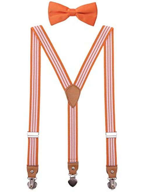 SUNNYTREE Men's Boys' Suspenders Adjustable Y Back with Bow Tie Set for Wedding Party