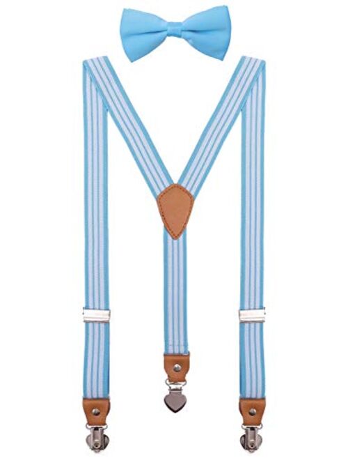 SUNNYTREE Men's Boys' Suspenders Adjustable Y Back with Bow Tie Set for Wedding Party